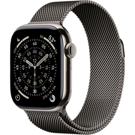 Apple Watch 11 42mm Steel Natural Titanium Case with Slate Milanese Loop